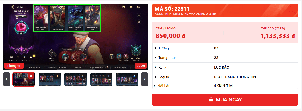 mua acc tốc chiến full tướng