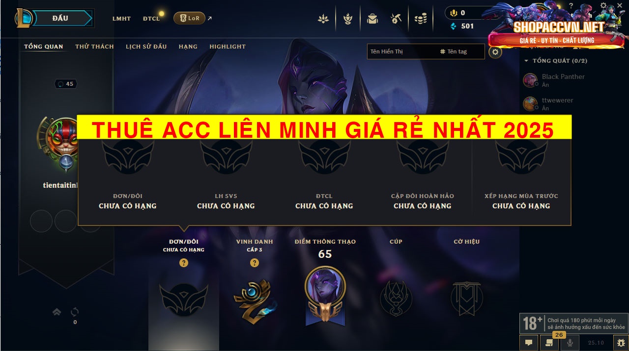 thuê acc liên minh giá rẻ 2025