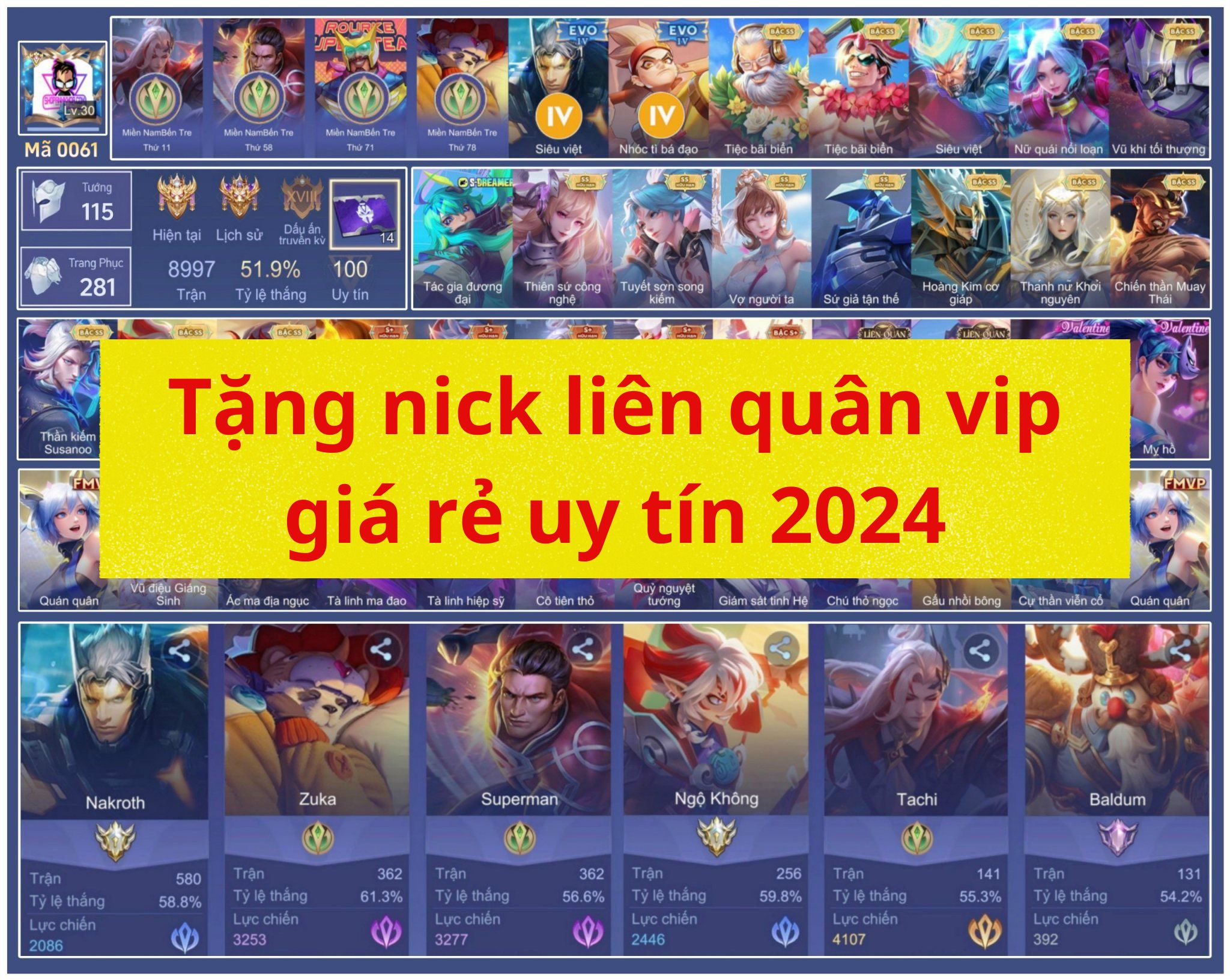 Tặng nick liên quân vip giá rẻ uy tín 2024